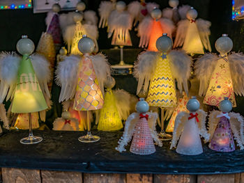 Close-up of birds for sale at market stall