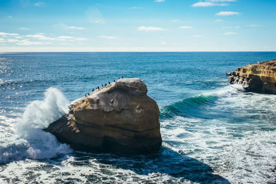 Rocks in sea against sky