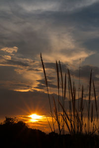 Silhouette landscape against sunset sky