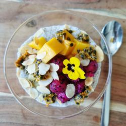 High angle view of food in plate on table