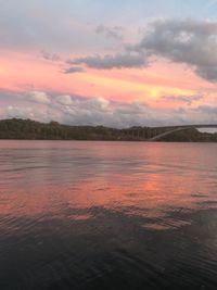 Scenic view of lake against sky during sunset