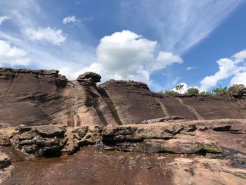 Low angle view of rock formations against sky