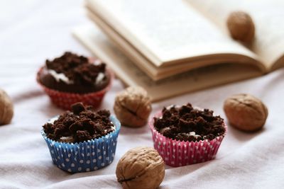 Close-up of cupcakes on table