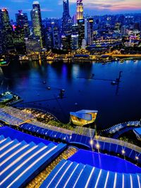 High angle view of swimming pool at night