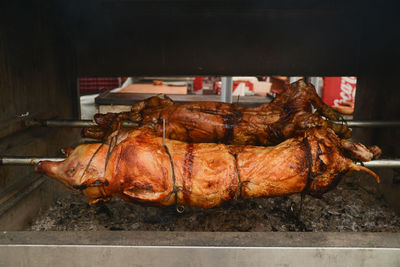 Pork cooking in barbeque