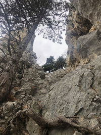 Low angle view of rocks against sky