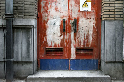 Closed door of building