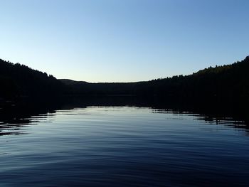 Scenic view of lake against clear blue sky