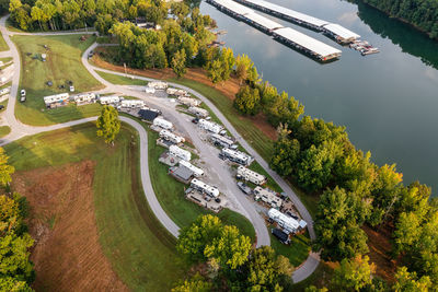 High angle view of rv campground