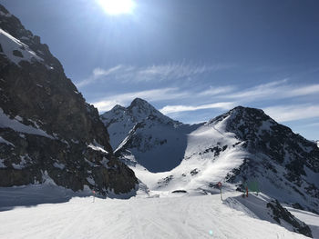 Scenic view of snowcapped mountains against sky