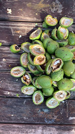 High angle view of fruits on table