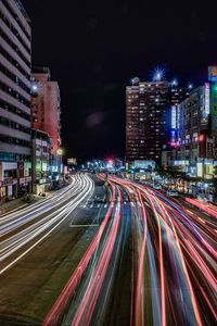 Light trails on road at night