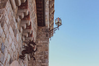 Low angle view of historical building against clear blue sky