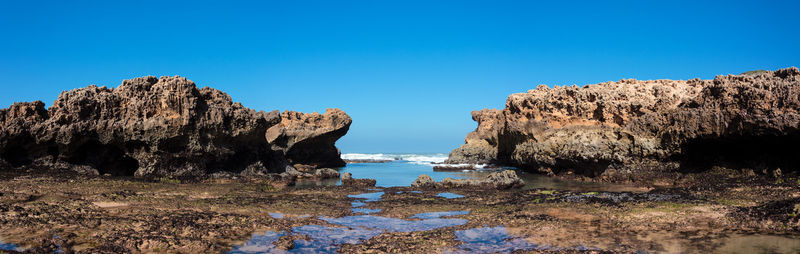 Scenic view of sea against clear blue sky