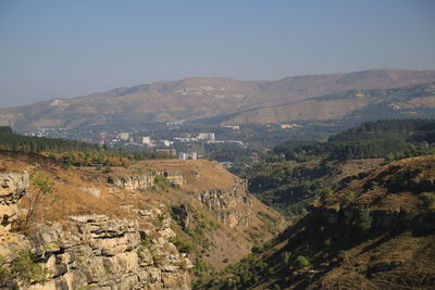 Aerial view of landscape against clear sky