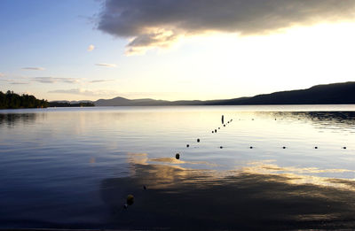 Scenic view of lake against cloudy sky