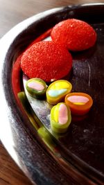 High angle view of fruits in bowl on table