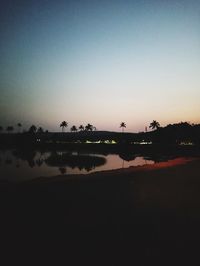 Scenic view of lake against clear sky during sunset