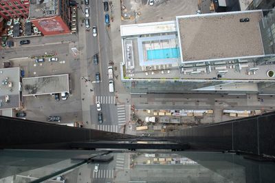 High angle view of street amidst buildings in city