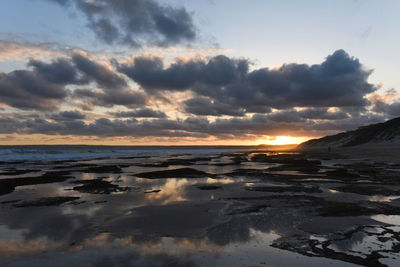 Scenic view of sea against sky during sunset