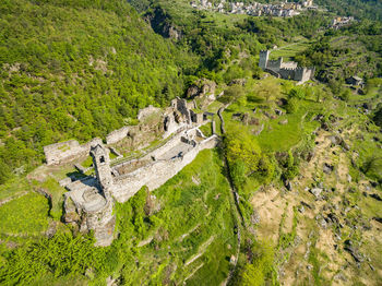 High angle view of green landscape