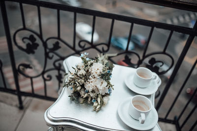 High angle view of potted plant on table