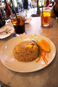 Close-up of served food on table