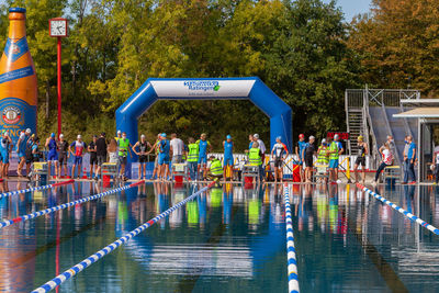 Group of people in swimming pool