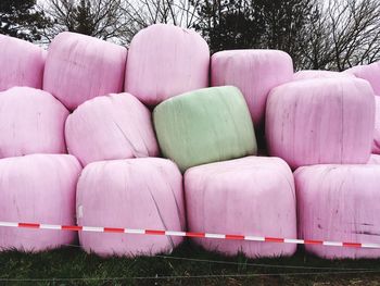 Stack of pink stones on field