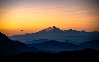Beautiful mount manaslu view with sunset at kathmandu, nepal