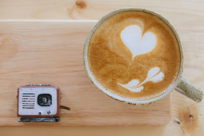 High angle view of coffee on table