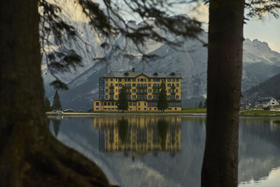 Reflection of building on lake