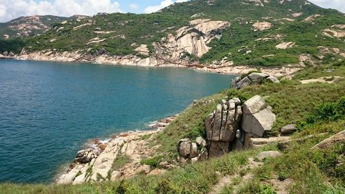 Scenic view of rock formation in sea