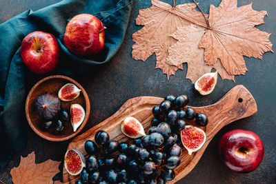 High angle view of fruits on table