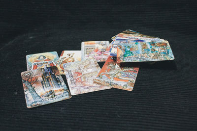 High angle view of painting on table