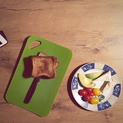 High angle view of breakfast served on table