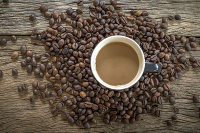 High angle view of coffee cup on table