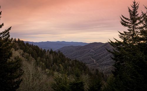 Scenic view of mountains against sky during sunset