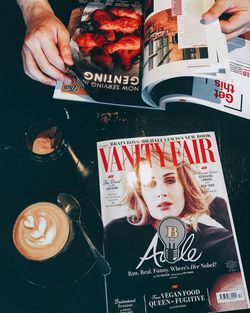 High angle view of hands