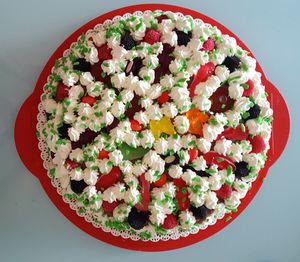 High angle view of salad in plate on table