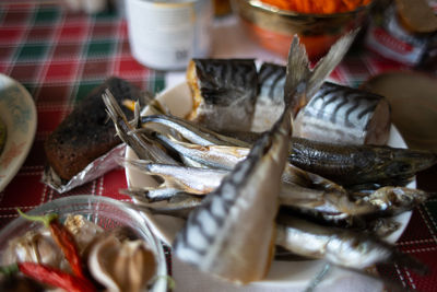 High angle view of food on table