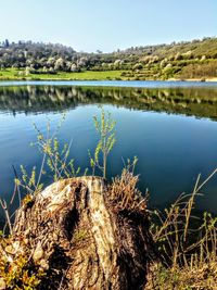 Scenic view of lake against clear sky