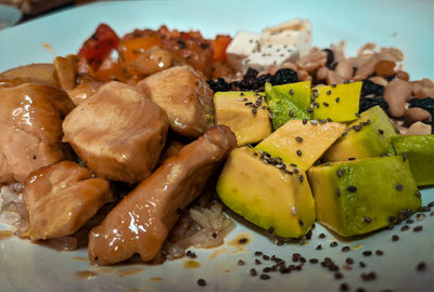 High angle view of food in plate