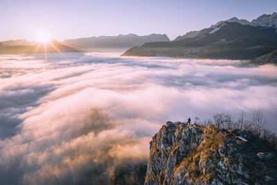 Scenic view of mountains against sky during sunset