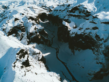 High angle view of snowcapped mountain