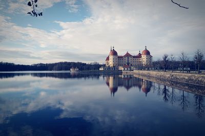 Reflection of buildings in lake