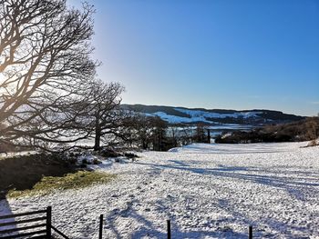 Snow covered landscape against sky