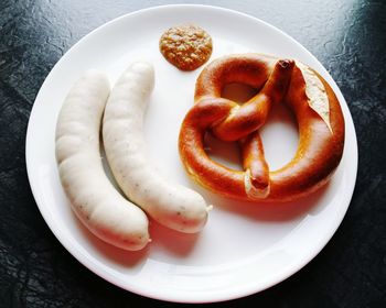 High angle view of breakfast in plate on table