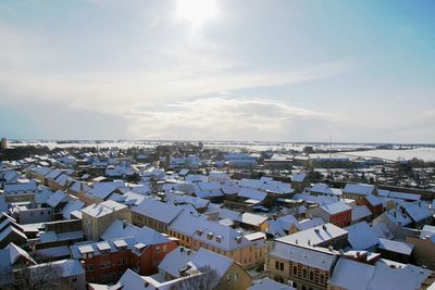 High angle view of cityscape against sky