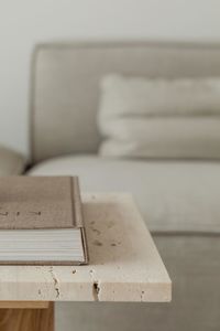 High angle view of books on table